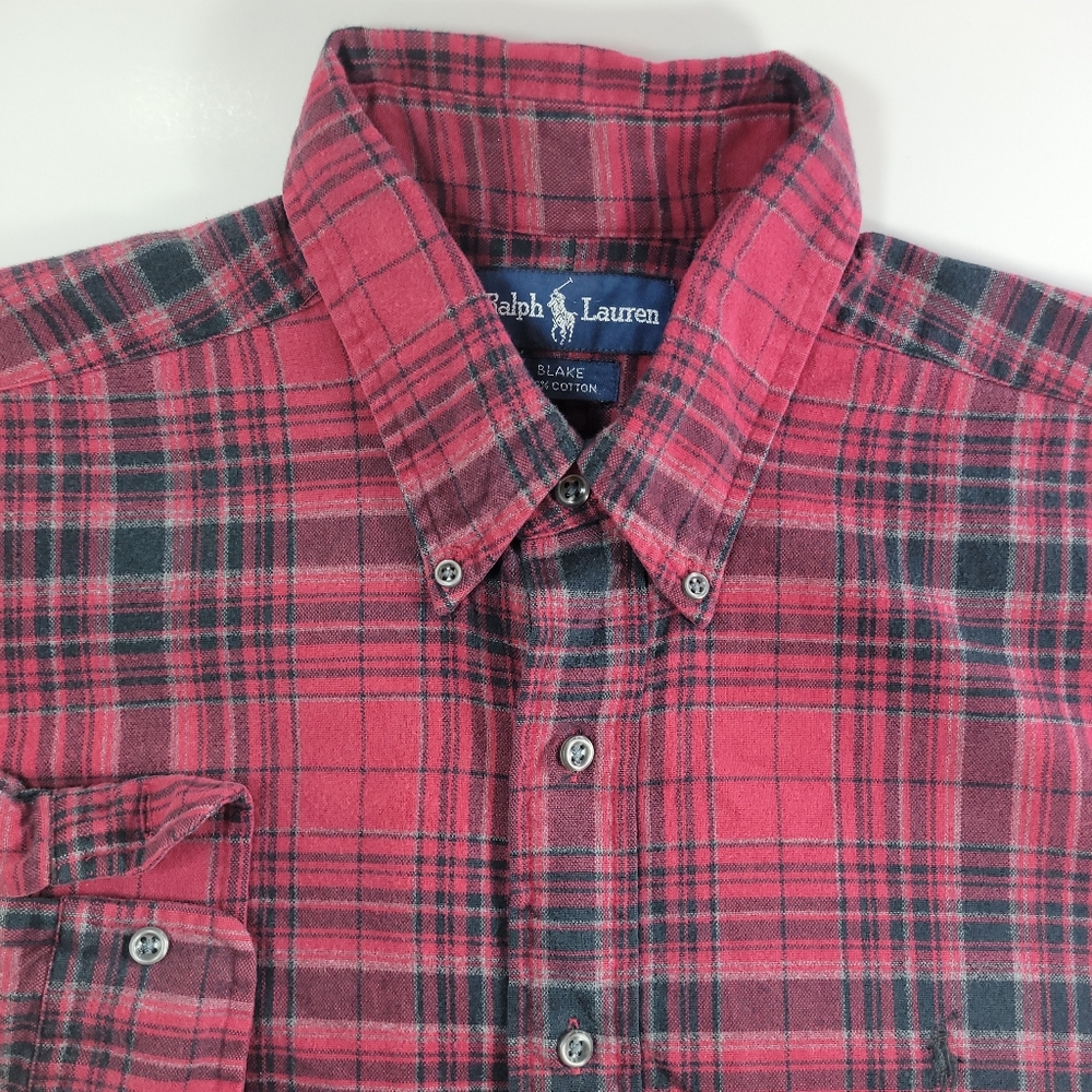 Ralph Lauren Blake button down 100% cotton men's large plaid red black